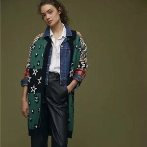 Vilagallo Starry Leopard Long Open Front Cardigan Large Anthropologie